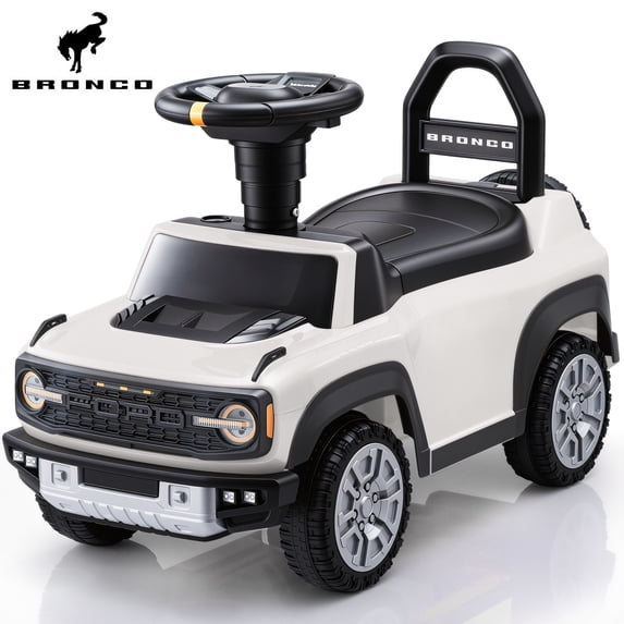 iYofe Kids Ride on Push Car 2 in 1, Ford Bronco Raptor Toddlers Ride on Push Toys with Horn, Music, Handle, Under Seat Storage, Ride on Toys for Toddlers 18 Months +, White