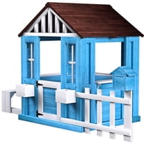 iYofe Outdoor Playhouse for Kids 3 , Wood Kids Playhouse with Picnic Bench, Half Door, Mailbox, Fence, Flower Pot Holders, Toddler Playhouse Kids Outdoor Playset Equipment for Interactive Play