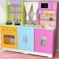 thumbnail image 1 of iYofe Wooden Pretend Play Kitchen Set for Toddler, Extra-Large Interactive Toy Kitchen w/Real Sounds, Oven, Sink, Curtain & 18 Accessories, Gift for Kid 3-6, Colorful, 1 of 8