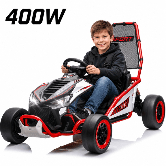 24V 400W Powered Ride on Cars, 2-IN-1 Kids Go Kart/Drift Car with Fast-Paced&Drift Mode, Protective Roll Cage, Safety Harness, Go Cart with Music, Bluetooth for Kids 6-12, Red