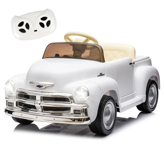 12V Ride on Toys, Licensed Chevrolet 3100 Powered Ride on Cars with Remote Control, Bluetooth, Music, USB Ports, LED Lights, 4 Wheels Suspension, Electric Car for Kids Boys Girls Ages 3-6, White