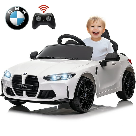 iYofe White 12V BMW M4 Battery Powered Ride on Cars, Kids Ride on Toys with Remote Control, Bluetooth, Music, USB/MP3 Port, LED Light, 4 Wheeler Kids Electric Cars for Boys Girls Gifts 3-6 Years Old