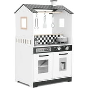 iYofe Wooden Play Kitchen for Toddlers 3-5, 2-in-1 Kids Kitchen & Laundry Playset, Montessori Toys with Realistic Cooking & Pretend Play Accessories, Learning Toys Gift for Girls & Boys