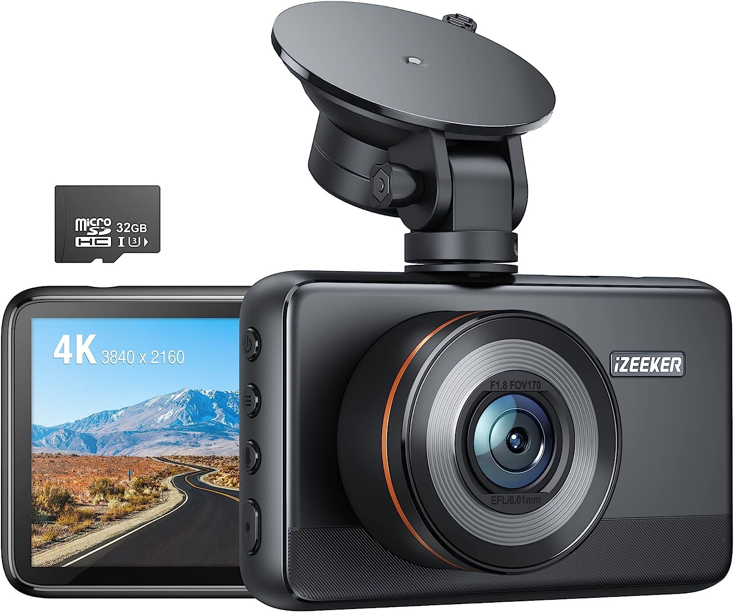 Dashcam Triple Caméra Voiture Tableau de Bord Full HD SD 64Go