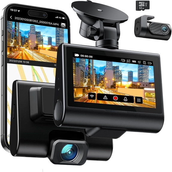 iZEEKER 4K Dash Cam Front and Rear Wi-Fi GPS, 3" Touchscreen, 4K+1080P Dual Dashcam, 1 Pack, New