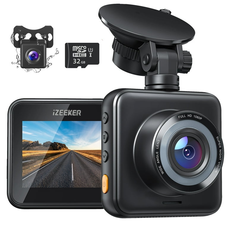 iZEEKER Dash Cam Front and Rear with SD Card 1080p Full HD Car Camera, Dual Dash Camera for Cars with Accident Recording, Parking Monitor, Night