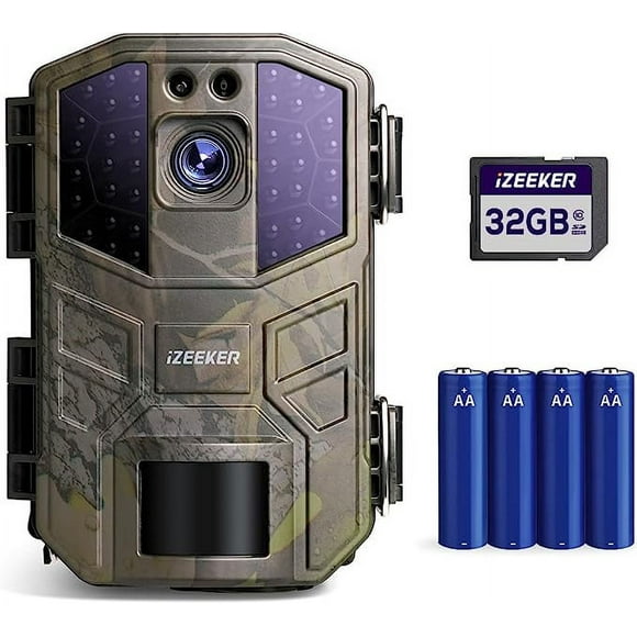 IZEEKER Trail Camera 4K 30fps 48MP, Game Camera with Night Vision Motion Activated IP66 Waterproof, 0.1s Trigger Time, 2s PIR Interval for Wildlife Watching with 32GB SD Card and 4 AA Batteries