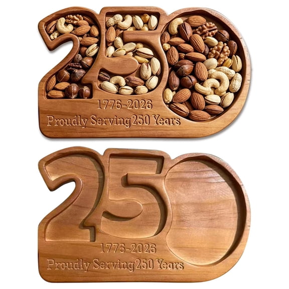 iZHH 250th Anniversary Wooden Snack Platter 2026 Commemorative Serving Tray Patriotic Board for Independence Day Charcuterie Display for Lovers, Brown