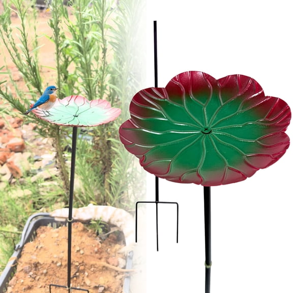 iZHH American Style Wrought Bird Feeder Combo Multifunctional Outdoor Garden Bird Bowl for Drinking Feeding & Bathing Rustic Metal Birdbath With Antique Finish for Patio, Watermelon Red