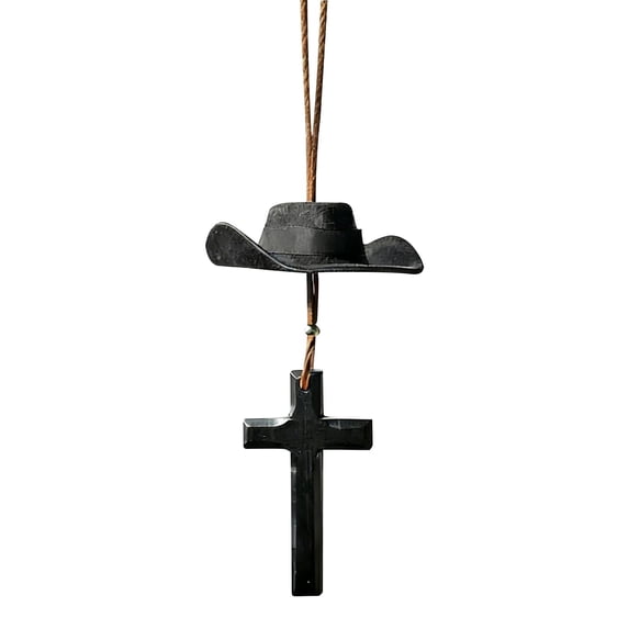 iZHH Cowboy Hat & Cross Car Mirror Charm - Western Style Rearview Mirror Hanging Pendant, Car Accessory Gift for Men Women, Auto Truck Home Decor, A
