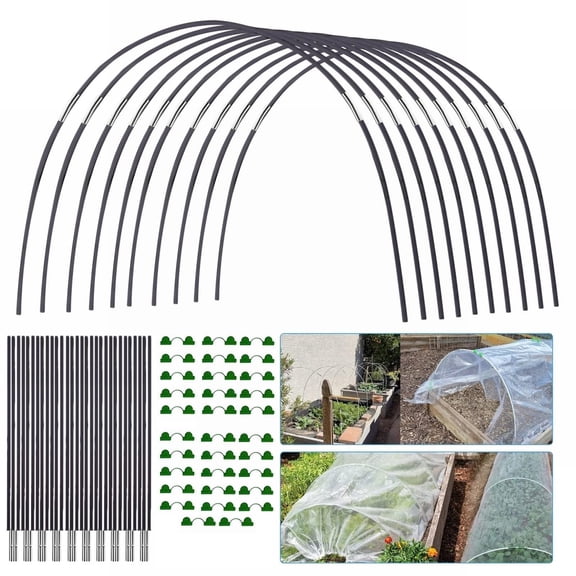 iZHH Garden Hoops Bracket Kit Greenhouse Hoop Garden Netting Kit With Clips for DIY 2033ft Grow Tunnel Garden Hoops for Raised Beds Fiberglass Support Hoops Frame Gardening, Black