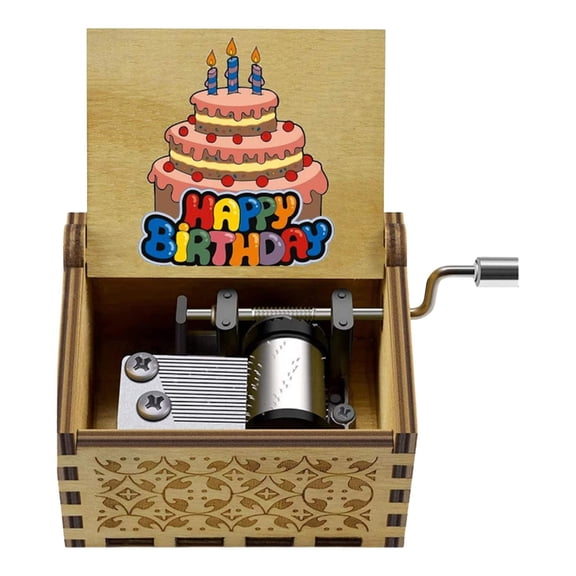 iZHH Happy Birthday Music Box, Wooden Hand Cranked Music Box, Ideal for Birthdays, D