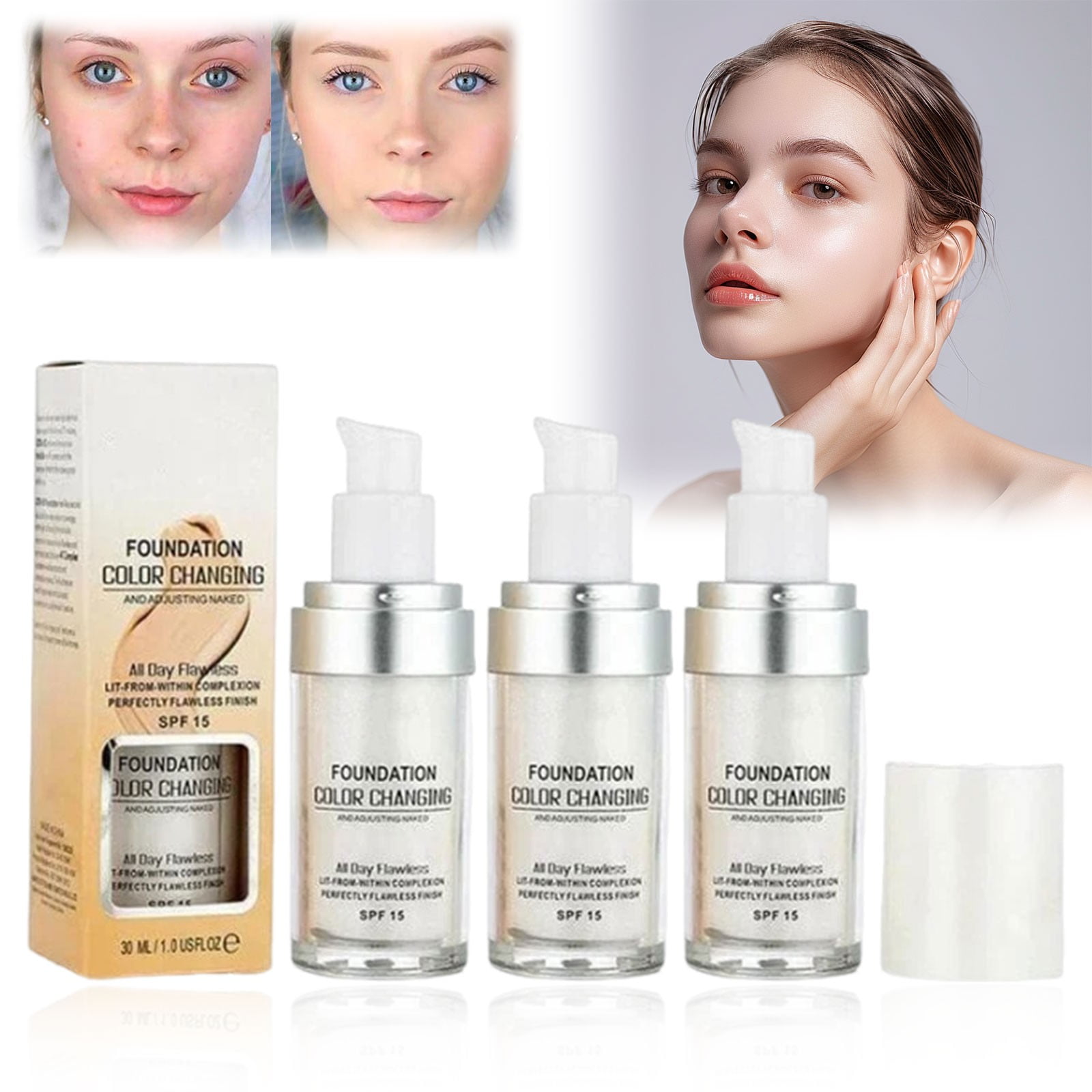 iZZZHH 3 Pack TLM Foundation Color Changing,TLM Colour Changing Liquid