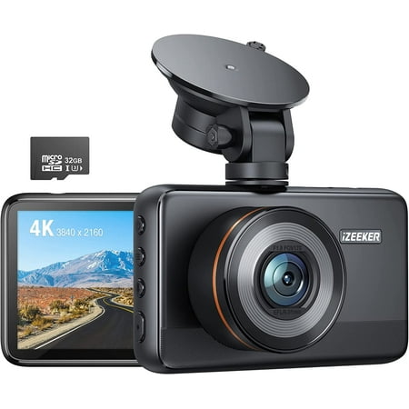 iZEEKER iD400 4K Dash Cam, 4K 30FPS/1080P 60FPS Dash Camera for Cars, Super Night Vision, WDR, Emergency Recording, Parking Monitoring with SD Card