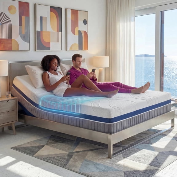 iZone 12" Smart Mattress, Dual-Sided Adjustable Plush to Firm, King - Personalized Lumbar Support for Couples, Compatible with Adjustable Bases, 100-Night Trial
