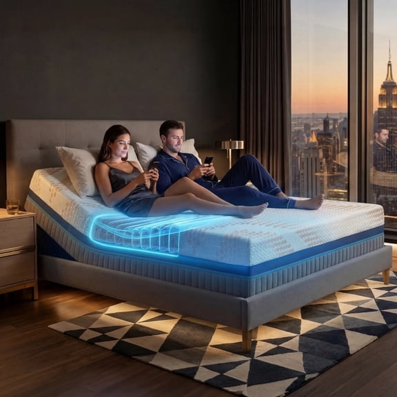 iZone 16" Smart Mattress, Dual-Sided Adjustable Plush to Firm, Queen - Personalized Lumbar Support for Couples, Compatible with Adjustable Bases, 100-Night Trial