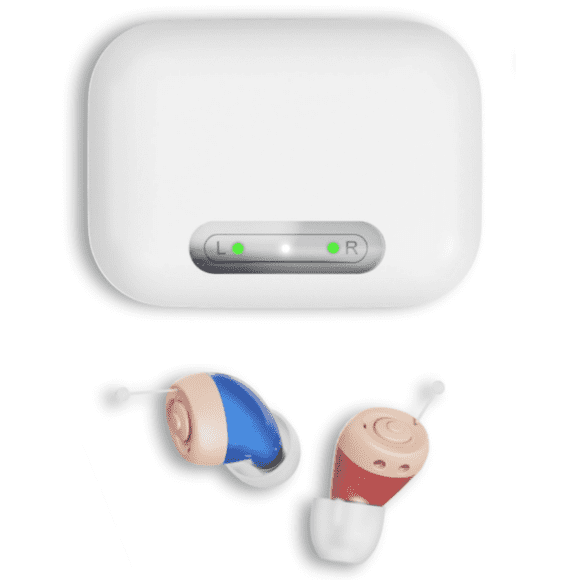 iadr Hearing Aids for Seniors Rechargeable with Noise Cancelling, Adults Hearing Amplifiers for Hearing Loss, Hearing Amplifiers with Magnetic Charging Case,Beige