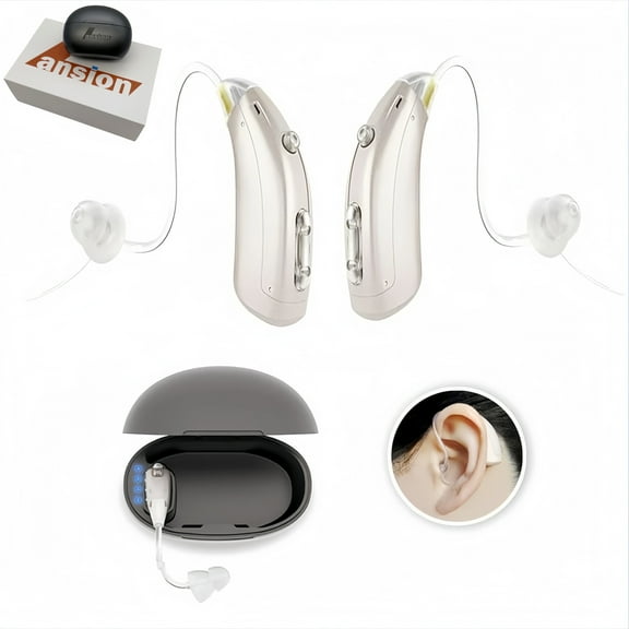 iadr OTC Rechargeable Hearing Aids for Seniors, Noise Cancellation, Feedback Control,Multichannels Behind The Ear Style- with Earbuds Voice Enhancer,Rose Gold,Pair