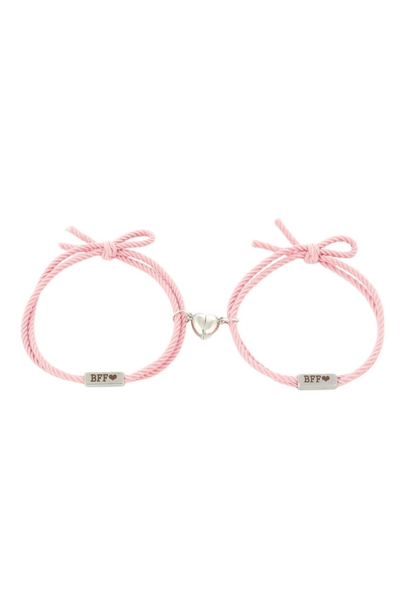 1 Pair Magnetic Bracelet Heart-shaped BFF Letter Print Knotted Elastic Rope Adjustable Dress Up Gift Men Women Woven Bracelets Couple Jewelry Fashion Accessory