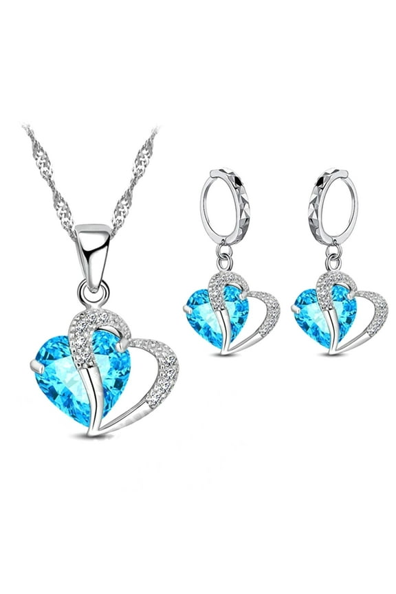 1 Set Drop Earrings Geometric Rhinestone High Gloss Cubic Zirconia Fine Workmanship Decoration Shinny Heart-shaped Pendant Necklace Women Accessory