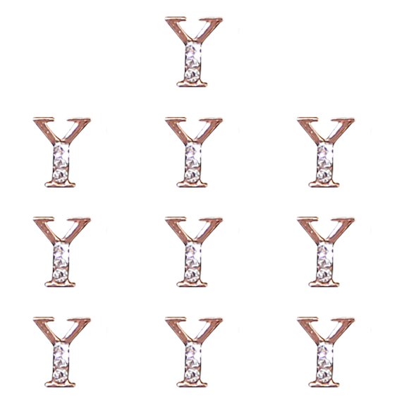 iaksohdu 10Pcs Nail Art Alphabets Three-dimensional Shining Hollowed Out DIY Alloy Nail Golden 26 Alphabets Letter Rhinestones for Nail Salon