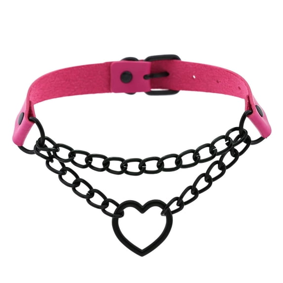 iaksohdu Necklace Chain Personality Twisted Chain Double Layer Faux Leather Sexy Gothic Punk Love Heart Pendant Collar Jewelry Accessory