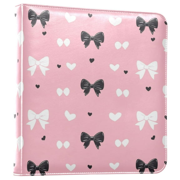iauyy PU Leather Scrapbook Album | Expandable Binder with 20 Self-Adhesive Pages (11.8x24in)Black Bows and White Hearts