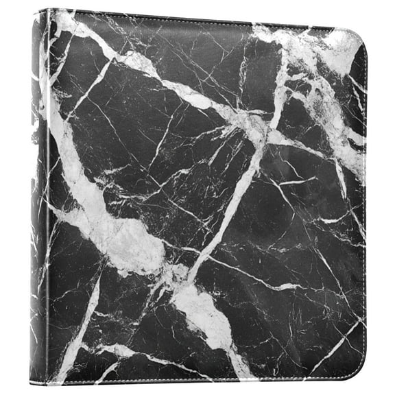 iauyy PU Leather Scrapbook Album | Expandable Binder with 20 Self-Adhesive Pages (11.8x24in)Black and White Marble