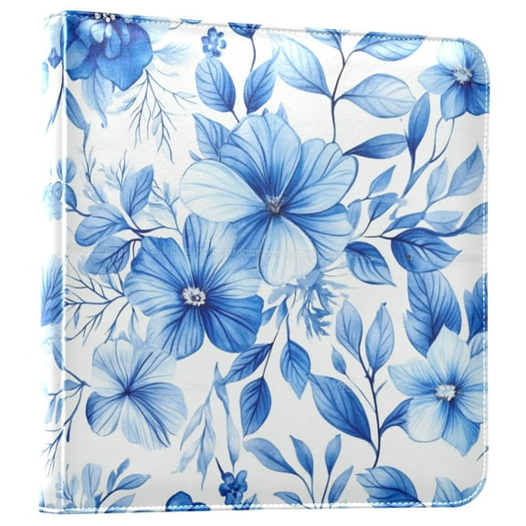 iauyy PU Leather Scrapbook Album | Expandable Binder with 20 Self-Adhesive Pages (11.8x24in)Blue and White Floral