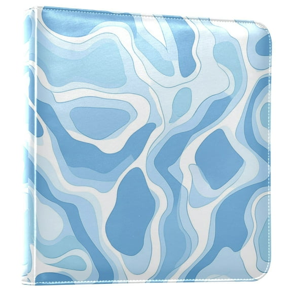 iauyy PU Leather Scrapbook Album | Expandable Binder with 20 Self-Adhesive Pages (11.8x24in)Blue and White Shapes