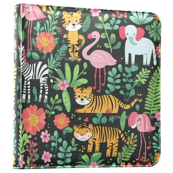 iauyy PU Leather Scrapbook Album | Expandable Binder with 20 Self-Adhesive Pages (11.8x24in)Cute Jungle Animals