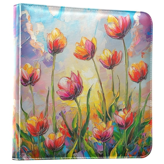 iauyy PU Leather Scrapbook Album | Expandable Binder with 20 Self-Adhesive Pages (11.8x24in)Oil Painting Flower