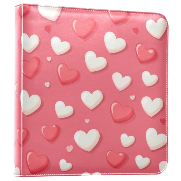 iauyy PU Leather Scrapbook Album | Expandable Binder with 20 Self-Adhesive Pages (11.8x24in)Red and White Hearts