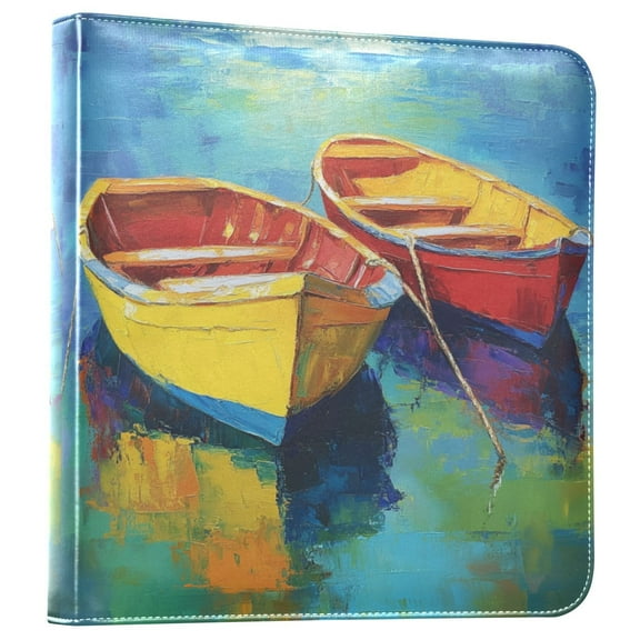 iauyy PU Leather Scrapbook Album | Expandable Binder with 20 Self-Adhesive Pages (11.8x24in)Three Small Wooden Boats