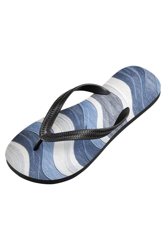 Unisex Printed Flip Flop Sandals - Lightweight Non-Slip Beach Shoes,A Blue and Gray Wavy