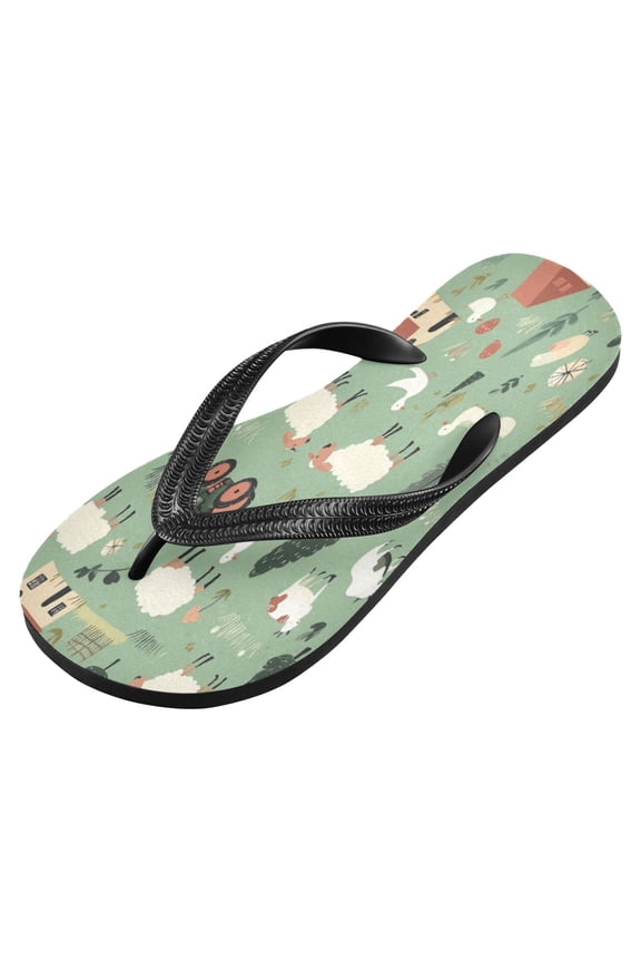 Unisex Printed Flip Flop Sandals - Lightweight Non-Slip Beach Shoes,Animals and Tractors
