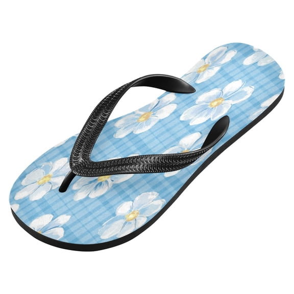 iauyy Unisex Printed Flip Flop Sandals - Lightweight Non-Slip Beach Shoes,Blue Gingham Flowers