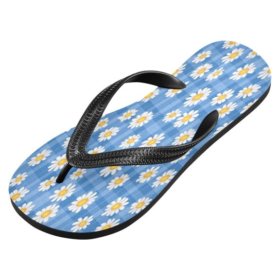 iauyy Unisex Printed Flip Flop Sandals - Lightweight Non-Slip Beach Shoes,Blue Gingham