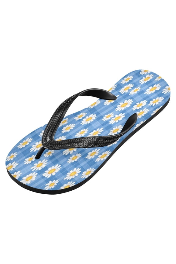 Unisex Printed Flip Flop Sandals - Lightweight Non-Slip Beach Shoes,Blue Gingham