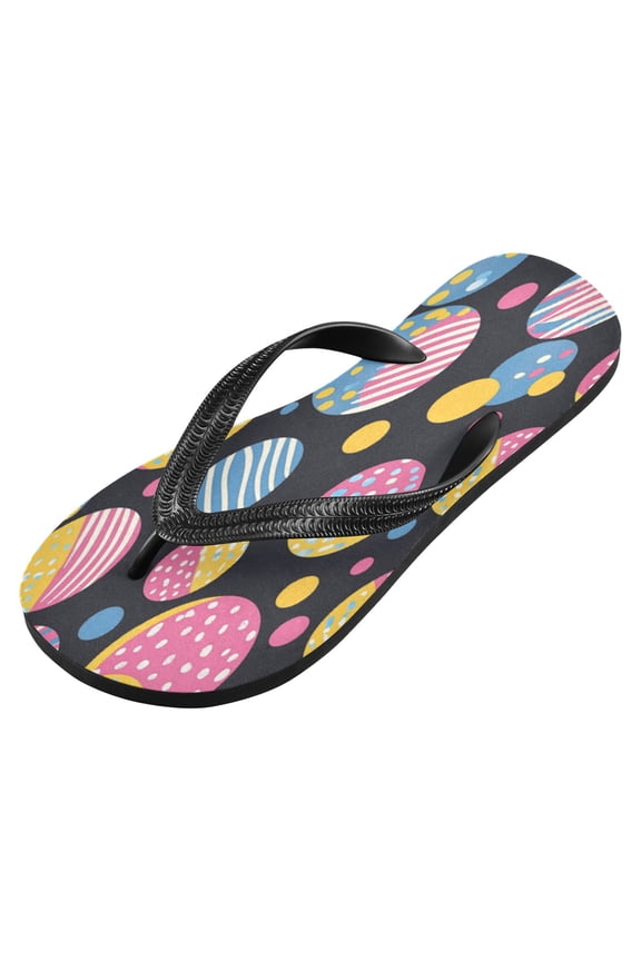 Unisex Printed Flip Flop Sandals - Lightweight Non-Slip Beach Shoes,Colorful Circles