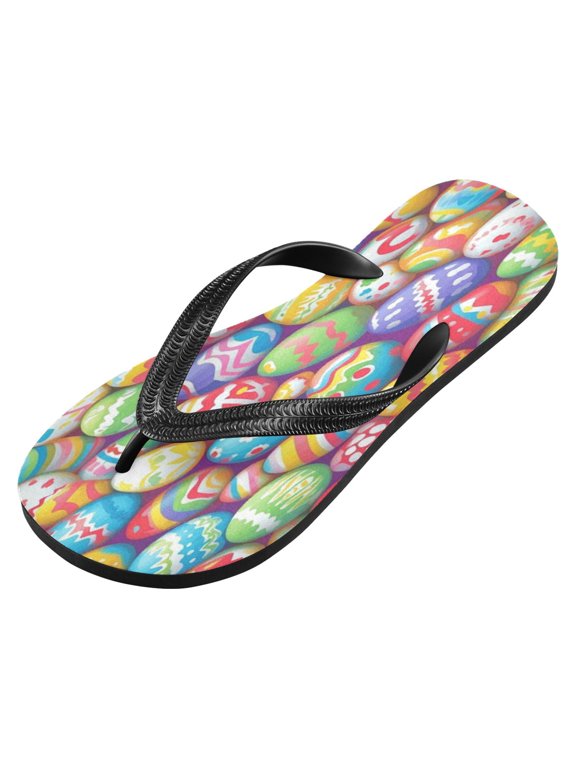 Unisex Printed Flip Flop Sandals - Lightweight Non-Slip Beach Shoes,Colorful Easter Eggs