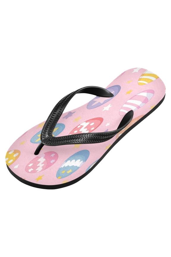 Unisex Printed Flip Flop Sandals - Lightweight Non-Slip Beach Shoes,Colorful Eggs