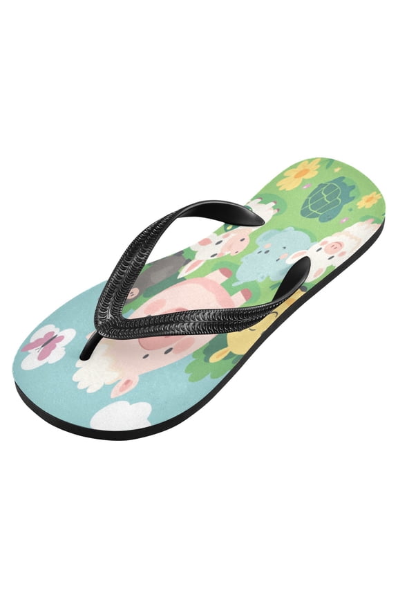 Unisex Printed Flip Flop Sandals - Lightweight Non-Slip Beach Shoes,Cute Animal Characters