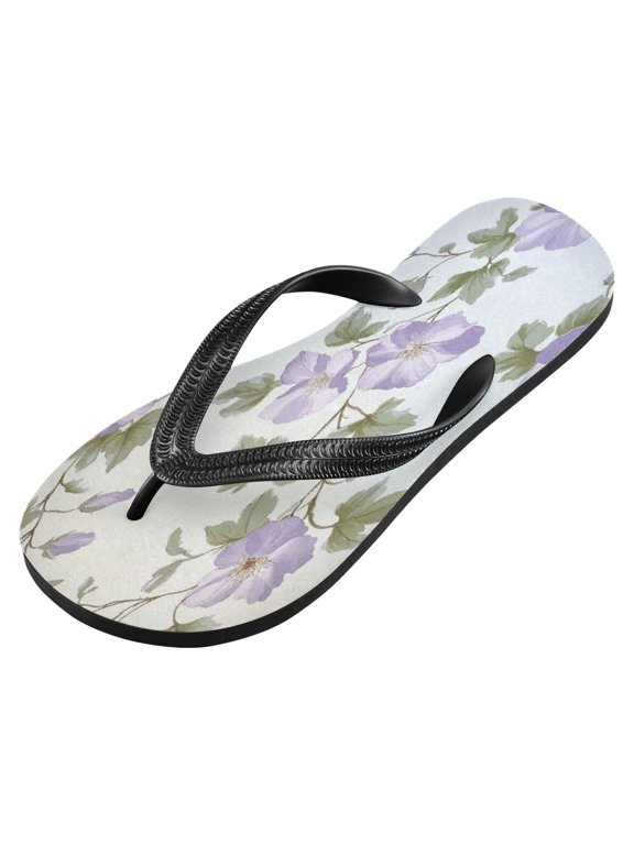 Unisex Printed Flip Flop Sandals - Lightweight Non-Slip Beach Shoes,Floral Pattern