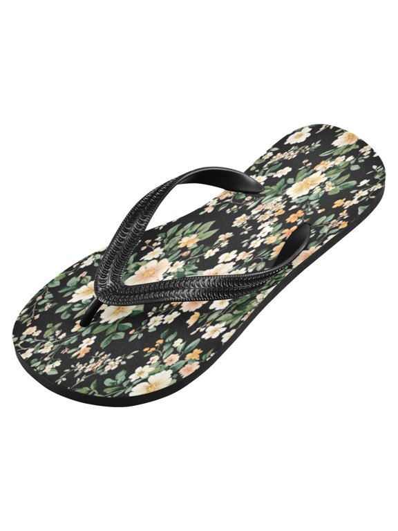 Unisex Printed Flip Flop Sandals - Lightweight Non-Slip Beach Shoes,Floral Pattern