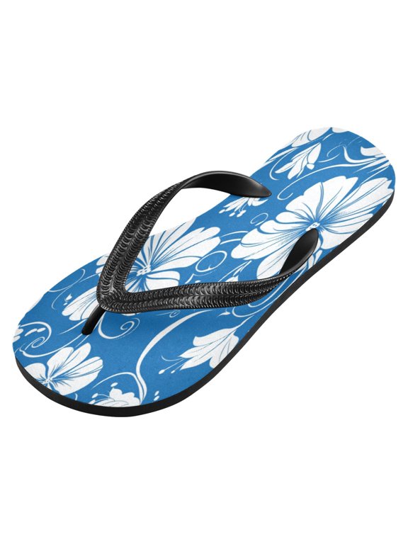 Unisex Printed Flip Flop Sandals - Lightweight Non-Slip Beach Shoes,Flower Pattern
