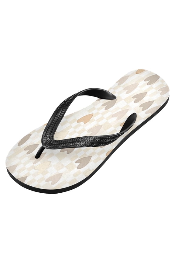 Unisex Printed Flip Flop Sandals - Lightweight Non-Slip Beach Shoes,Gingham Pattern with Hearts