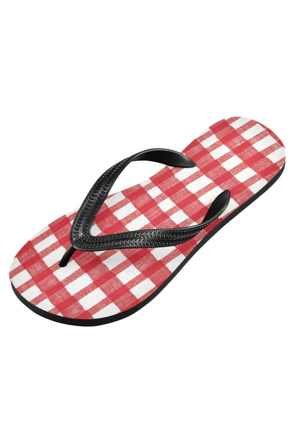 Unisex Printed Flip Flop Sandals - Lightweight Non-Slip Beach Shoes,Gingham Pattern