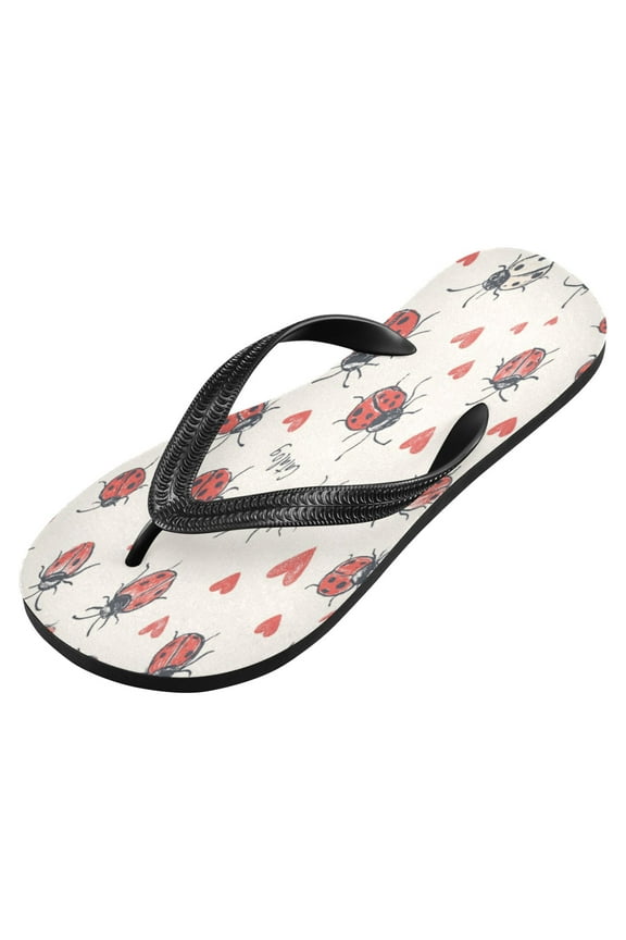 Unisex Printed Flip Flop Sandals - Lightweight Non-Slip Beach Shoes,Ladybugs