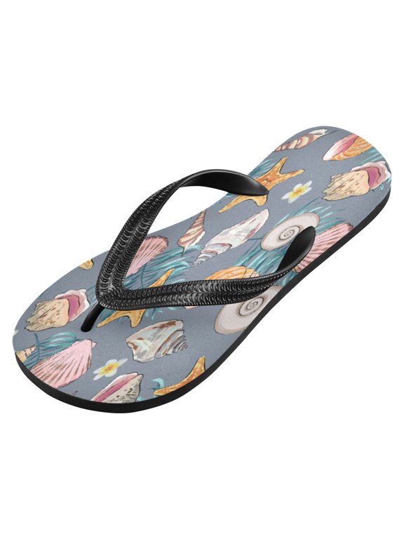 Unisex Printed Flip Flop Sandals - Lightweight Non-Slip Beach Shoes,Many Beautiful Shells